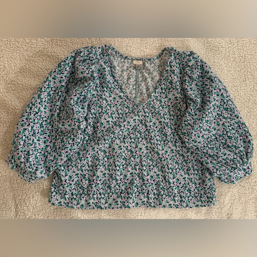 A New Day (Target) 3/4 Sleeve Floral Voile V-Neck Balloon-Sleeve Blouse (XXL)